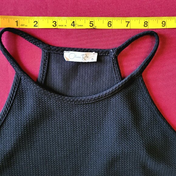 Black Halter Fit & Flare Textured Knee Length Dress - Picture 6 of 9